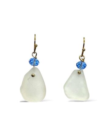 White Sea Glass and Stainless Steel Earrings