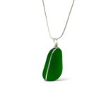 Dark Green Nugget Sea Glass Necklace - Silver