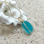 Aqua Nugget Sea Glass Necklace - Gold
