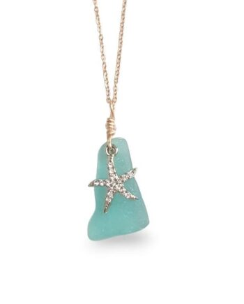 Aqua Sea Glass with Starfish Necklace