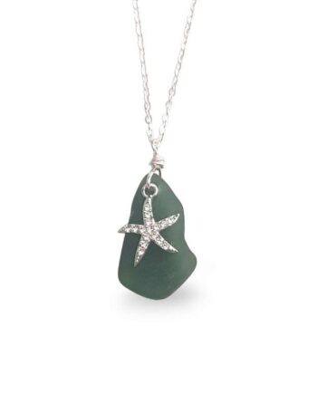 Dark green Sea Glass with Starfish Necklace