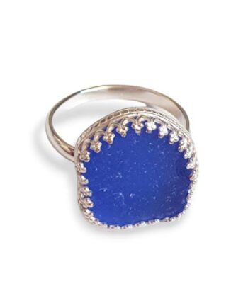 Blue sea glass ring
