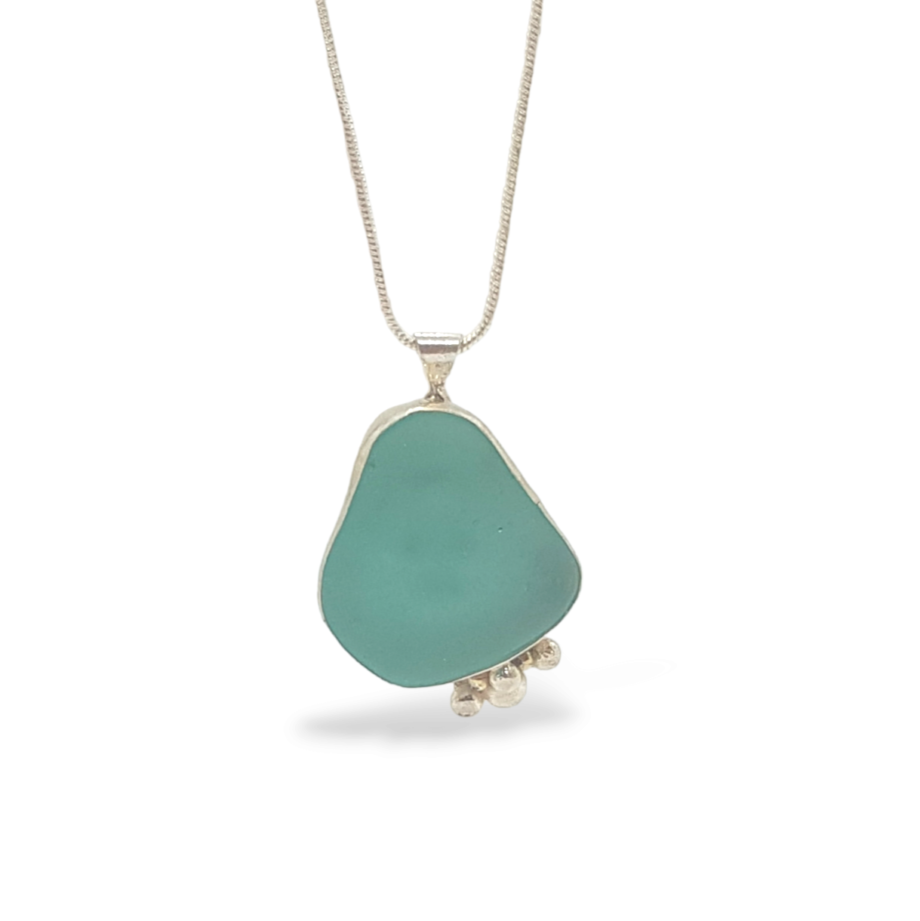 Aqua sea glass necklace made in Aruba