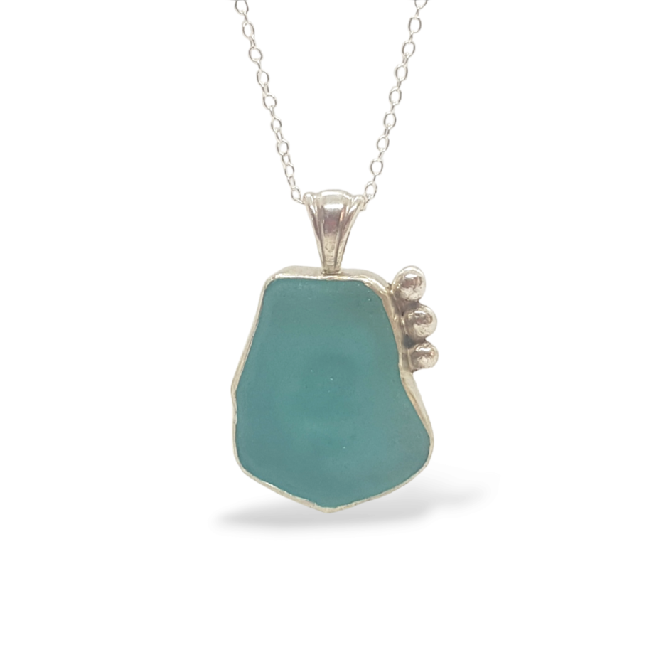 Aqua Sea Glass Necklace - Caviar Collection