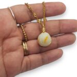 Milk white and Yellow Sea Glass Marble Necklace - Kiniki Collection