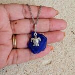 Blue Sea Glass with Turtle Necklace