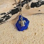 Blue Sea Glass with Turtle Necklace