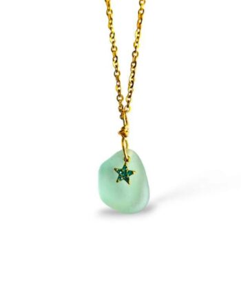 Light aqua Sea Glass with Starfish Necklace