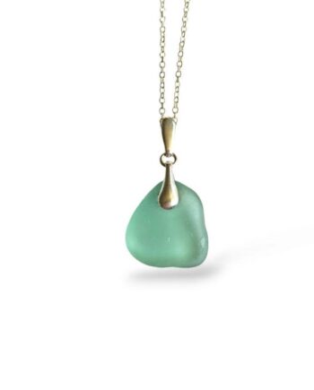 Aqua Nugget Sea Glass Necklace - Silver